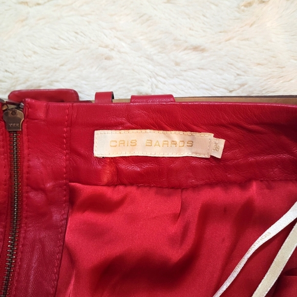 Real Leather Red Cargo Mini Skirt  Size 8 - Picture 5 of 9